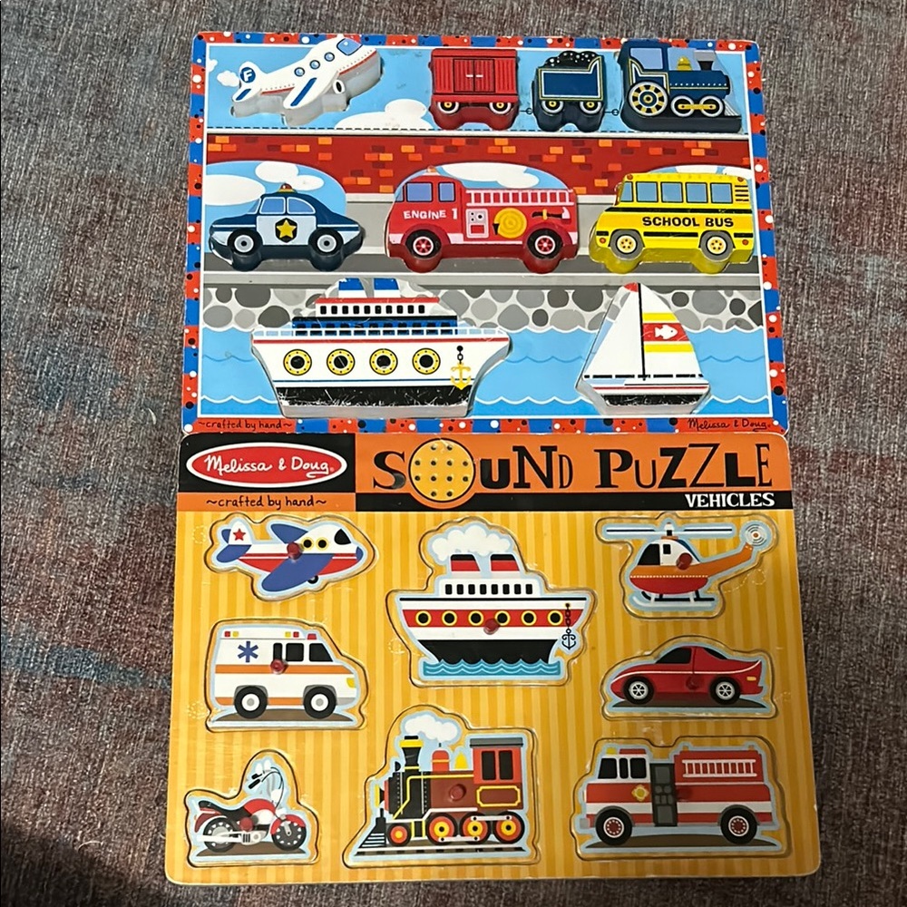 Melissa & Doug Sound Puzzle Vehicles - Colorful Wooden Toy